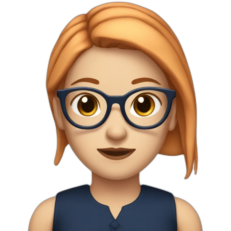 white girl with dark blue red hair with ponytail and glasses with a black top emoji