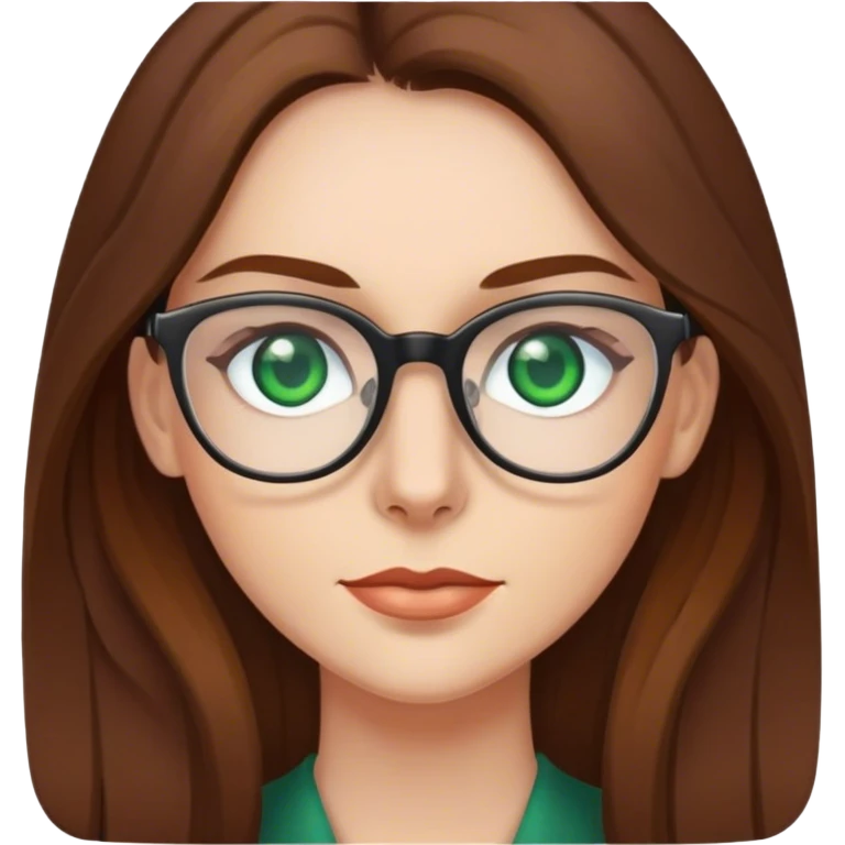 Woman wearing glasses with long Brown hair and Green eyes emoji