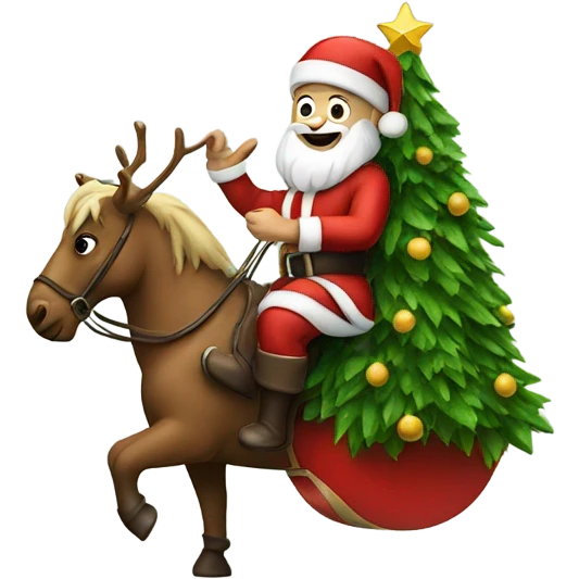 Santa riding a Christmas tree emoji