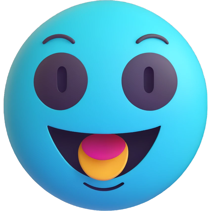 3D smiley emoji, round shape, turquoise color, with text 'buli', party face emoji