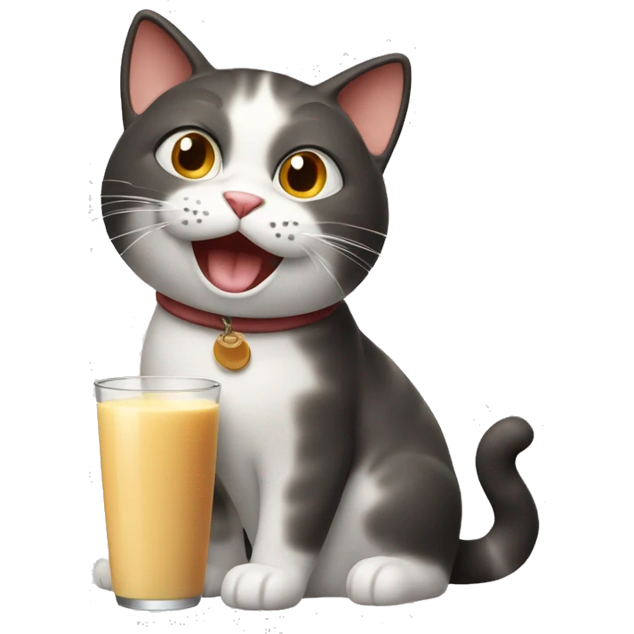 happy cat with sausage and milk emoji