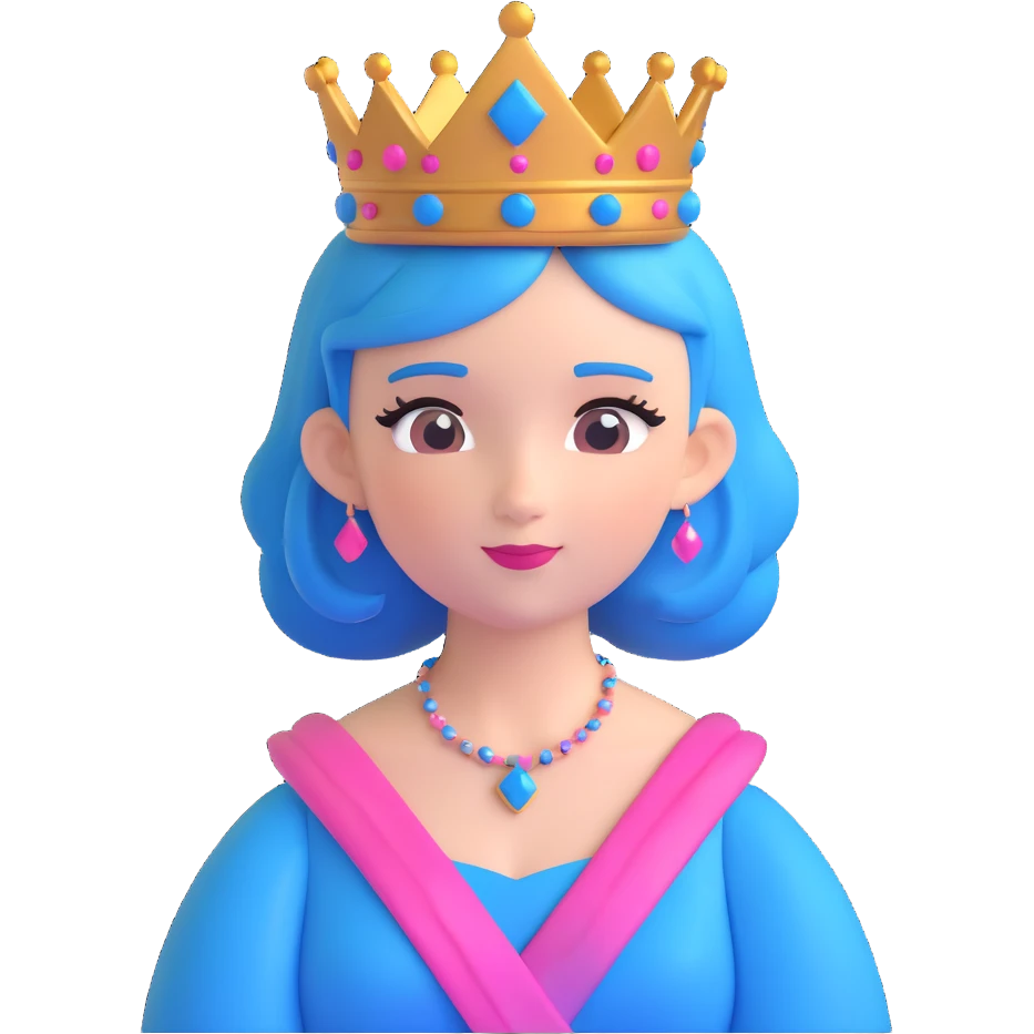 cute queen with pink and blue hair and a queen crown emoji