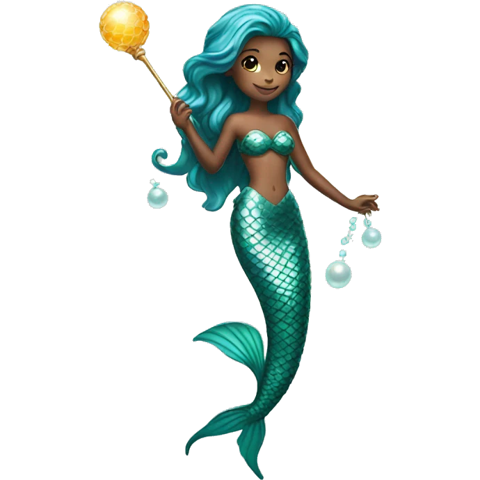 a unisex mermaid holding a shining pearl stick emoji