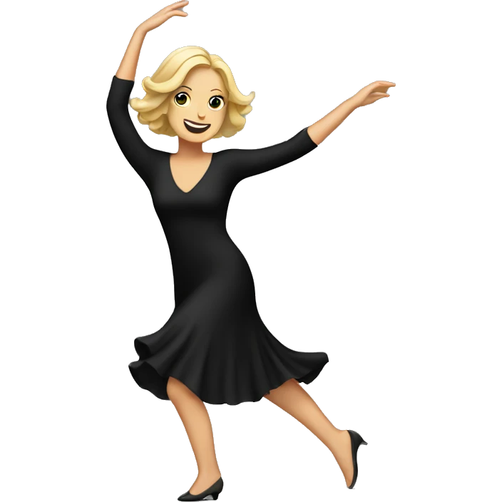 White woman black dress dancing emoji