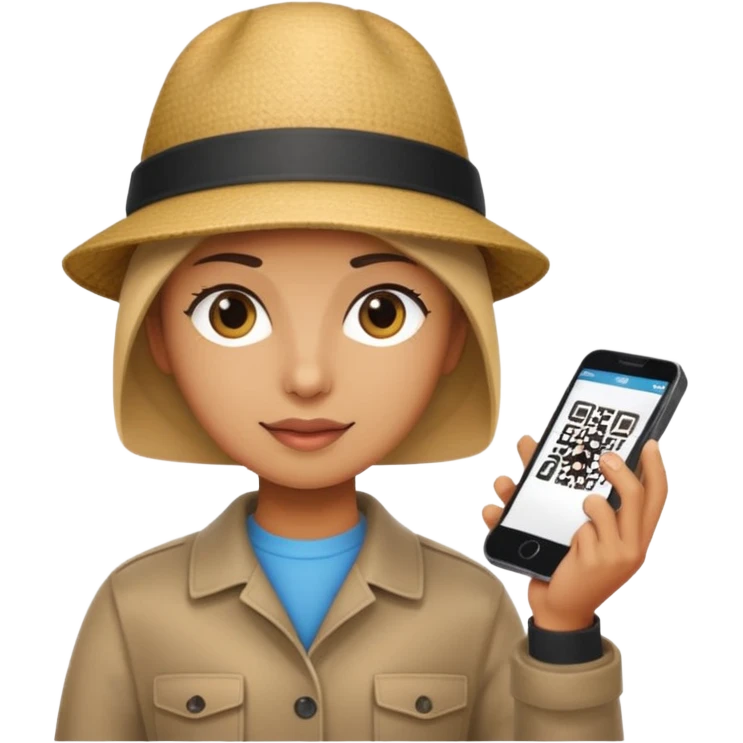 Draw a tourist who is using their phone to scan a QR code on a POS terminal. In the style of Apple emoji emoji