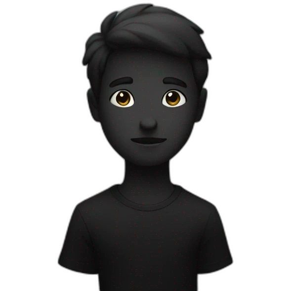 here a boy in a black shirt sitswhite font on the black wall there should not be his shadow and there are wings to mack it appear as if he is an angel emoji