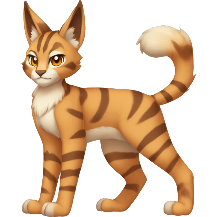 Anthro Beige-Orange-Brown Striped Fur-Sona-Fakemon Lynx-Caracal Full Body emoji