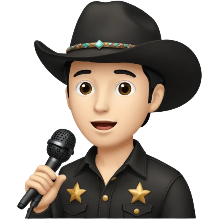  man wearing a black cowboy hat, singing into a microphone  emoji