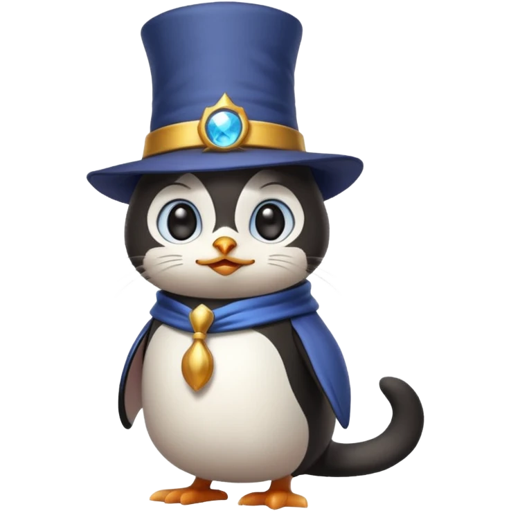 Combine a cat with a top hat in the wizard penguin emoji