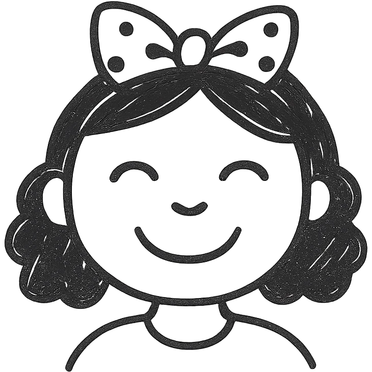 brown-skinned girl with a polka-dot bow on her head, happy, minimal style emoji