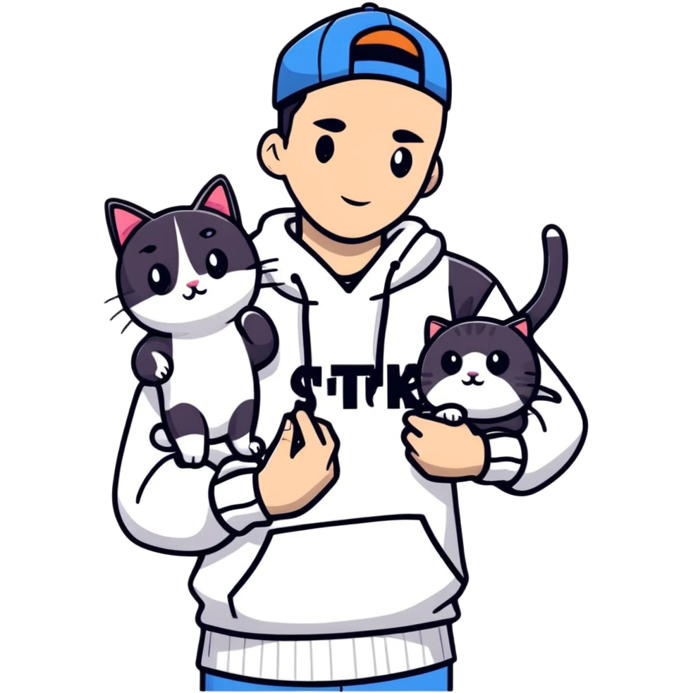 cool rapper guy holding a cute black and white cat emoji