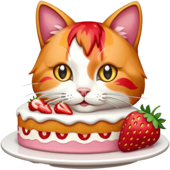 cat eating strawberry cake emoji