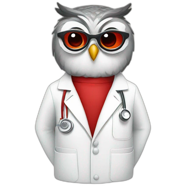 owl with red glasses and doctor's coat emoji