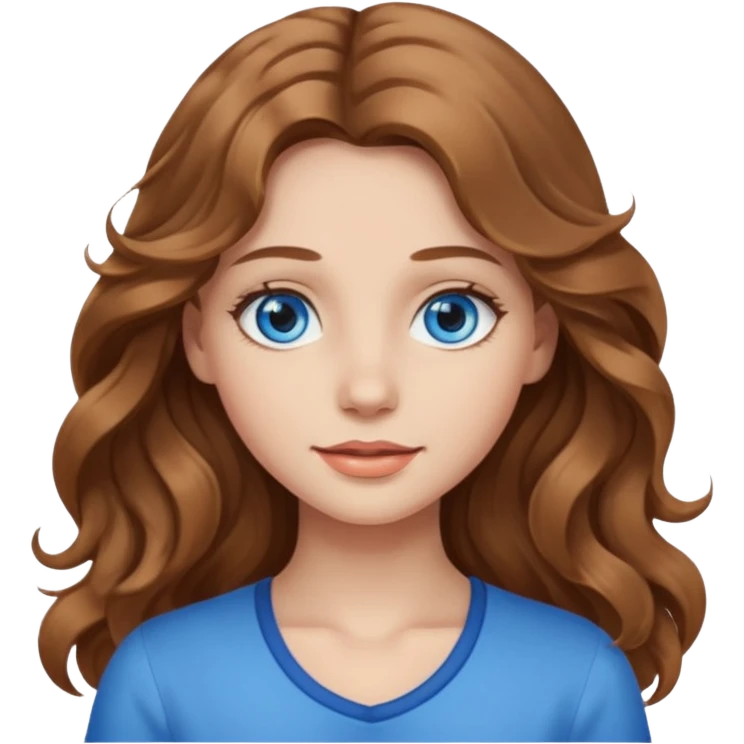 Please generate a portrait of a pretty girl with long, wavy, light brown hair. emoji