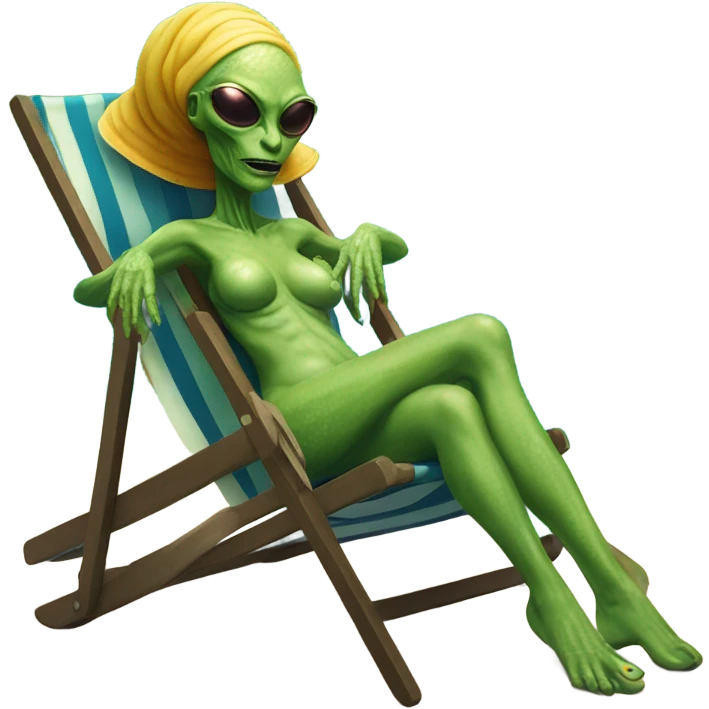 a Reptilian alien woman laying on the sea ​​deckchair emoji