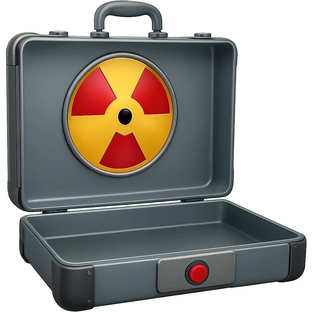 Make the nuclear suitcase open with a button. Keep the background transparent. emoji