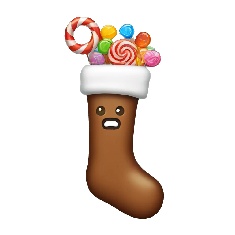 Brown stocking with candy inside no eyes no mouth emoji