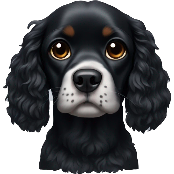 Small completely black king spaniel with black fur on his whole face and white fur on chest emoji