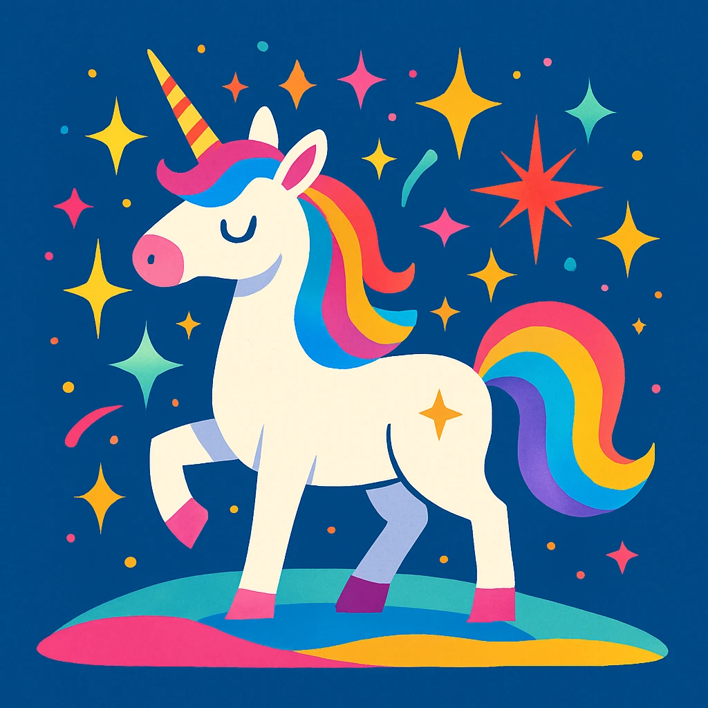 a unicorn with sparkling magical powers, vibrant and whimsical style emoji
