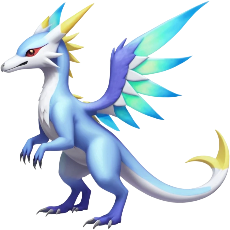 Colorful scaly flurry iridescent shiny bioluminescent translucent luminescent neon pastel bright pale Latias-Sergal-Vernid-Silvally-Renamon-Zeraora-Bastet-Fakémon-hybrid-fusion-creature, full body emoji