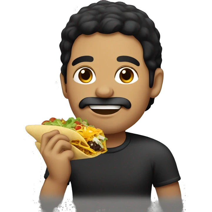 Man with black hair and black gotee eating a taco emoji