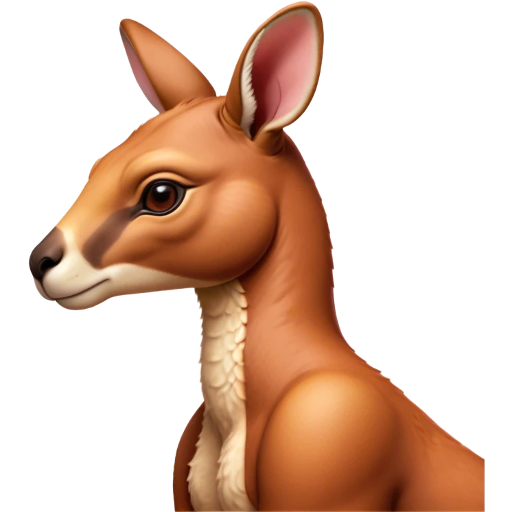 Cinematic Noble Adult Red Kangaroo Portrait Emoji, Poised and regal, with a robust, muscular build, tawny reddish fur, and a distinctive red kangaroo-shaped head featuring a slightly elongated snout, prominent ears, and keen, observant eyes, Simplified yet sharp and sophisticated features, highly detailed, glowing with a warm, sunlit glow, high shine, intelligent and commanding, stylized with an air of outback authority, focused and vigilant, soft glowing outline, capturing the essence of a watchful guardian that seems ready to bound out of the screen with effortless power! emoji