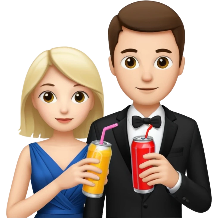 husband and wife at wedding holding energy drinks emoji