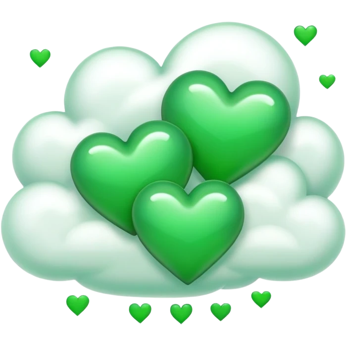 green hearts on a cloud of thoughts emoji