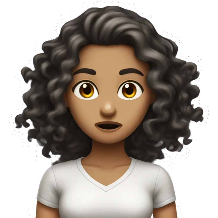 A half black half white girl with long curly brown hair going crazy with fumes coming out and angry eyes emoji