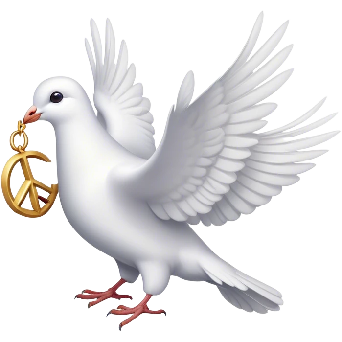 A white dove holds a peace symbol in its beak emoji
