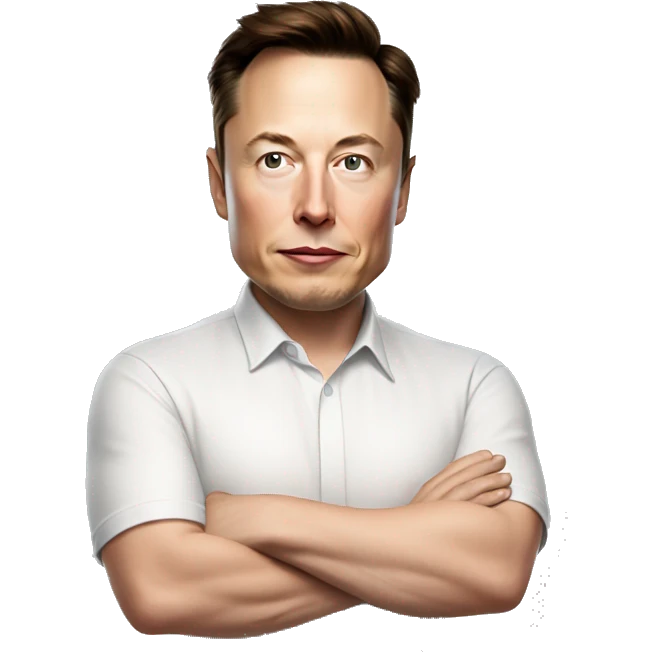 Elon musk with a light shirt holding an X sign  emoji