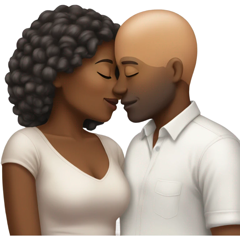 brown-skinned woman kissing her bald white boyfriend emoji