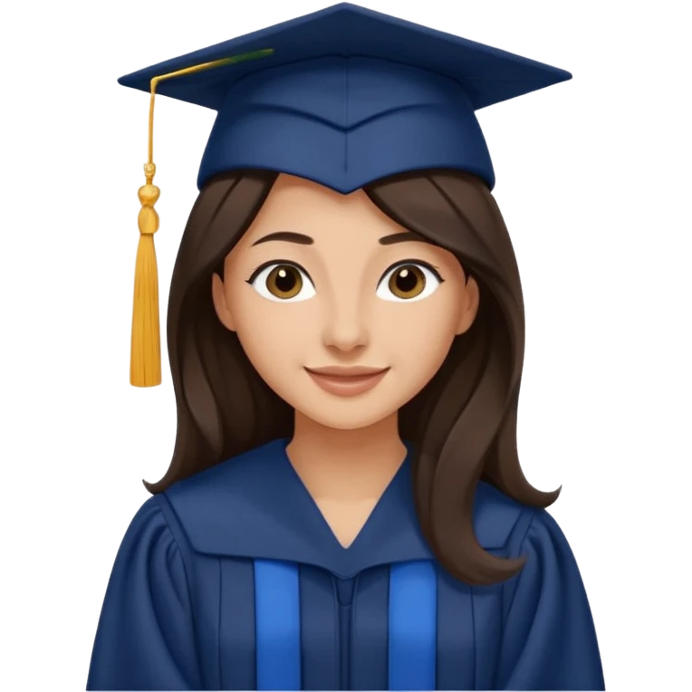带着学士帽的，深棕色长发，黄种偏白皮肤的，高鼻梁，不戴眼镜的女博士生，在wink，年龄26岁，学士服是深蓝色和黑领子 emoji
