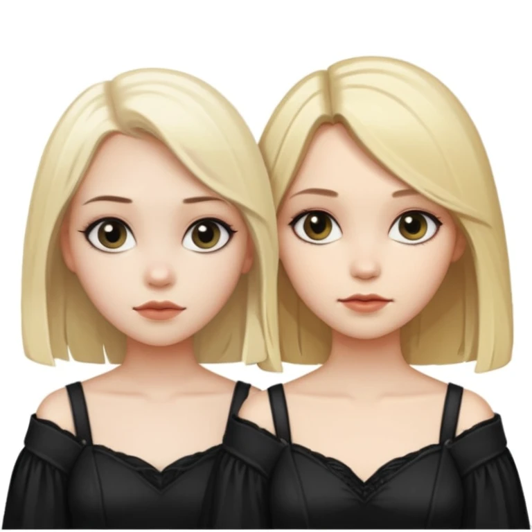 two girls side by side, one blonde with clean soft style, one with dark hair and gothic sexy style, both with hair above shoulders emoji