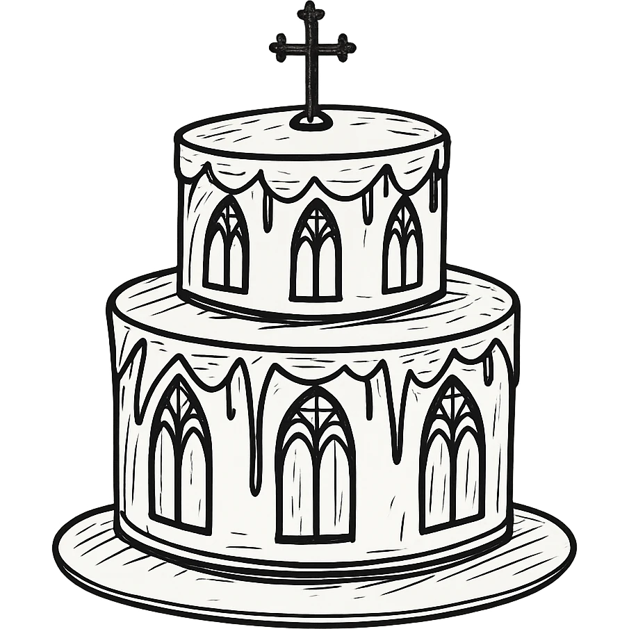gothic cake, hand drawn style, intricate gothic cake with detailed line work emoji
