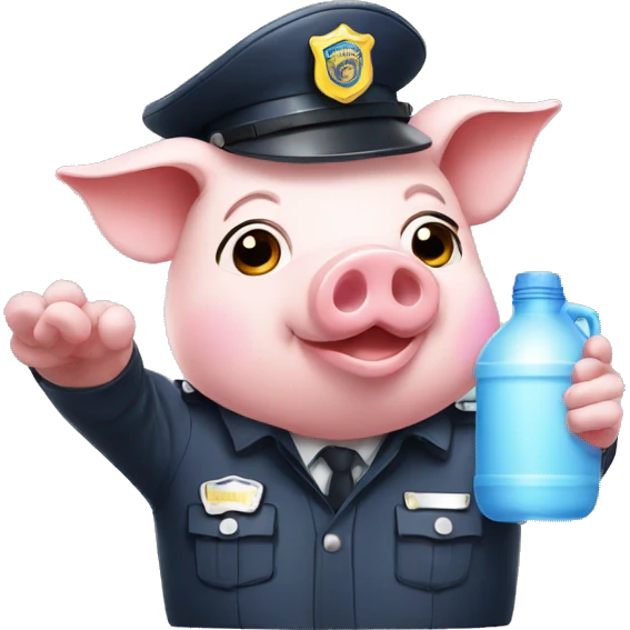 pig in police outfit with plastic jug touching head emoji