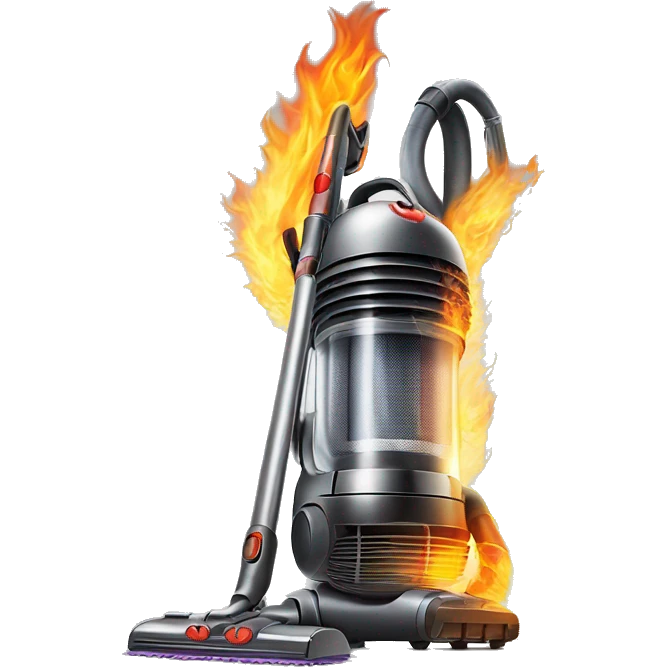 A realistic Dyson Vacuum cleaner holding a sword on fire  emoji
