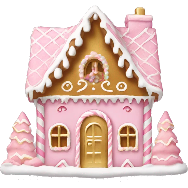pink and gold and white gingerbread house emoji