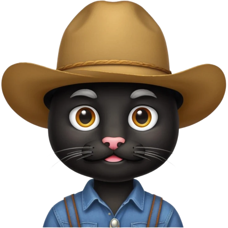 combine the cowboy empjis with a bclack cat emoji and make it have a black thick moustache over the cat wiskers emoji