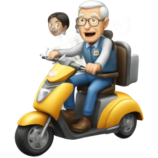 Old man riding a medical scooter chased by a group of women emoji