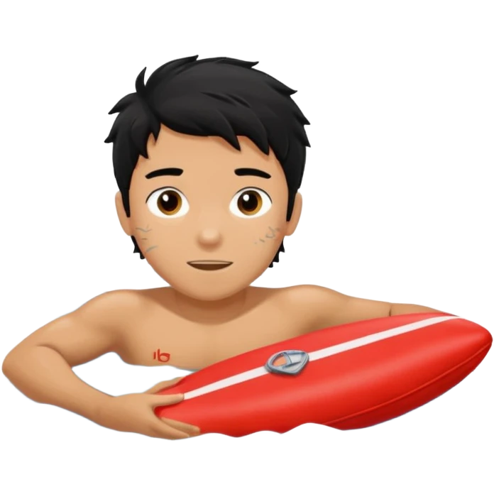 Lifeguard tanned skin Teenager with Black messy hair swimming to rescue someone emoji