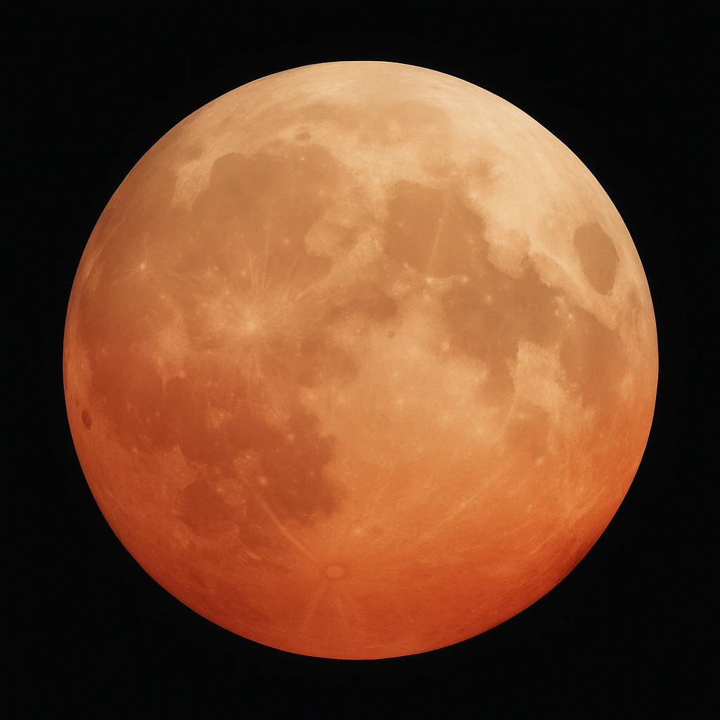 blood moon with smoother craters, two-tone fill: beige and dark red, smooth gradient transition between colors, realistic moon style emoji