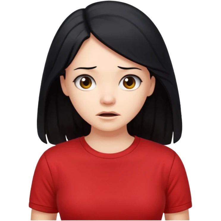 빨간색 티셔츠를 입고 긴 검정머리를 가진 여성이 모르겠다는 듯이 어깨를 올리고 고개를 살짝 틀고있는 제스처를 하고있음 🤷🏻‍♀️ emoji