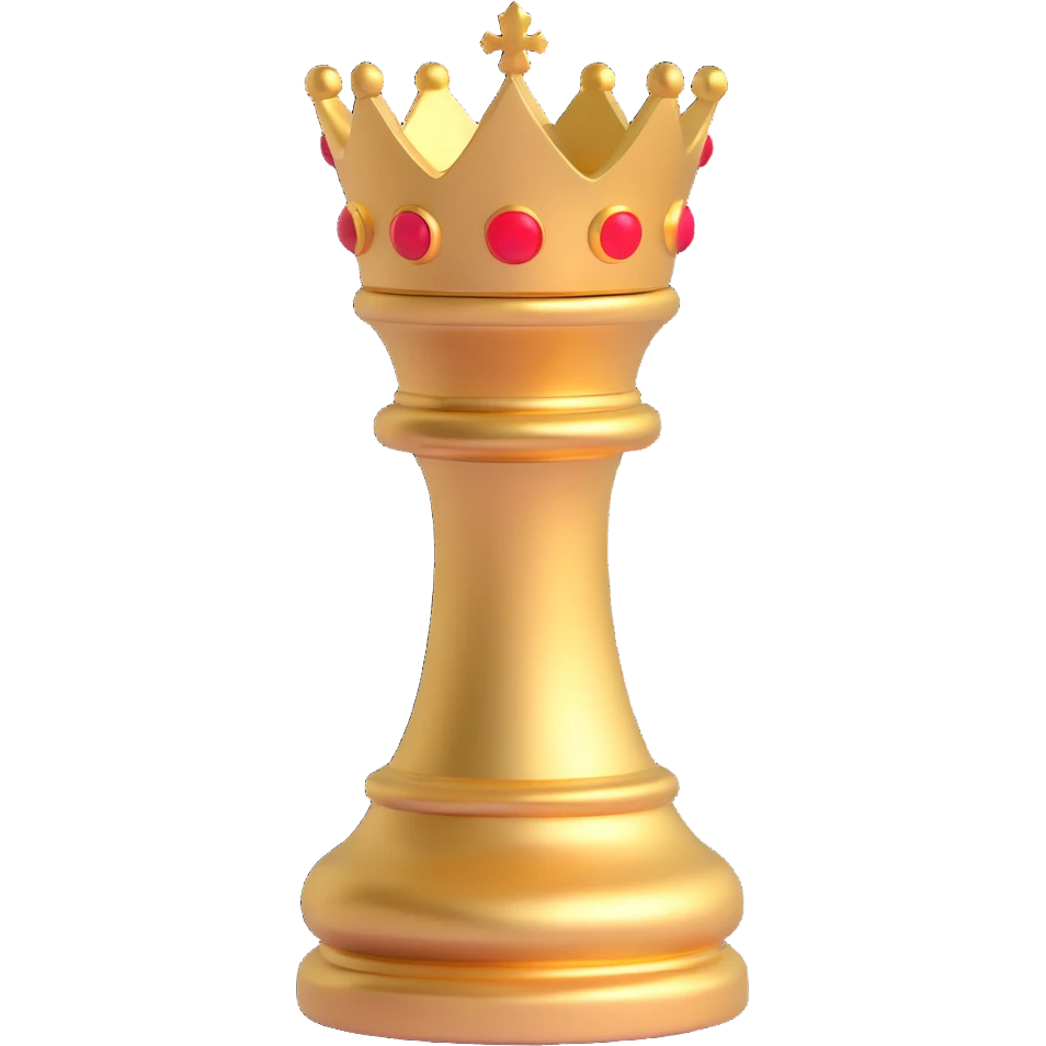 3D emoji style king chess piece, detailed, shiny, gold crown, smooth and rounded, no text emoji