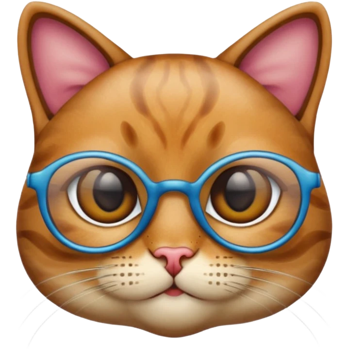 apple emoji style cat head, smooth and rounded, varied fur pattern and color, large eyes with varying eye colors, wearing only tinted glasses, no scarf, focus on accessories, no body parts emoji
