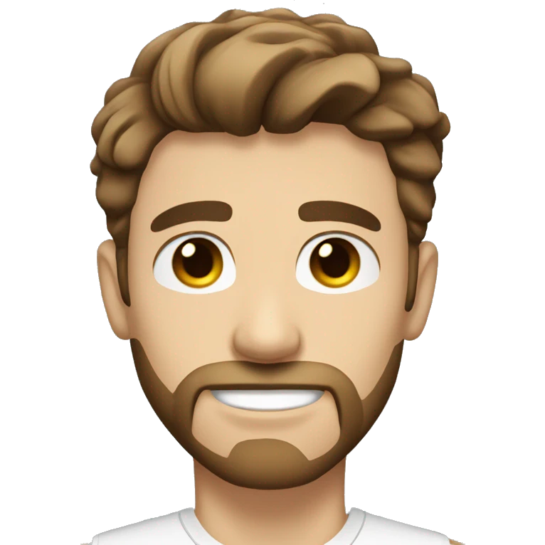 Male, short brown hair, sharp jawline, black eyes, beard stubble handsome  emoji