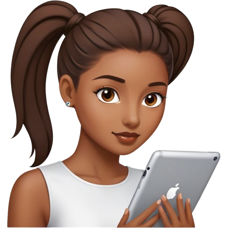 Brownskin woman with a sleek ponytail and her IPad  emoji