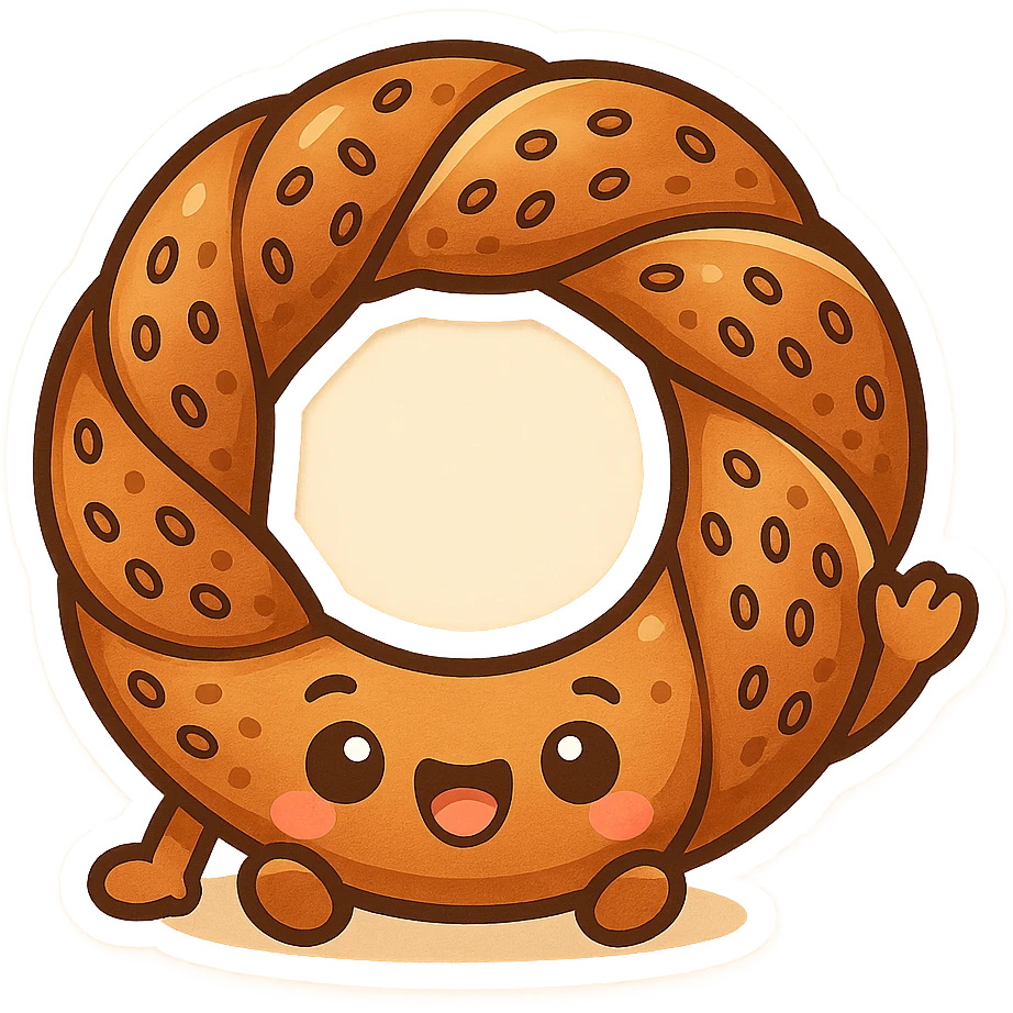 a simit, the Turkish sesame bagel, fun and appealing style, cute and colorful cartoon illustration emoji