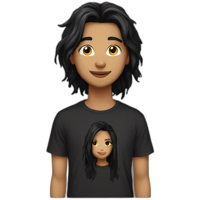 20 yo black t shirt, mid long black hair, morocco  emoji