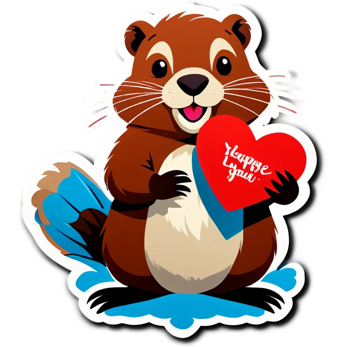A beaver is holding a Valentine. emoji
